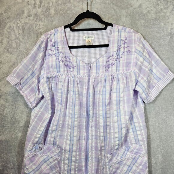 Croft & Barrow Robe night gown Womens XL Zip Pockets crinkle embroidered granny - Picture 10 of 15